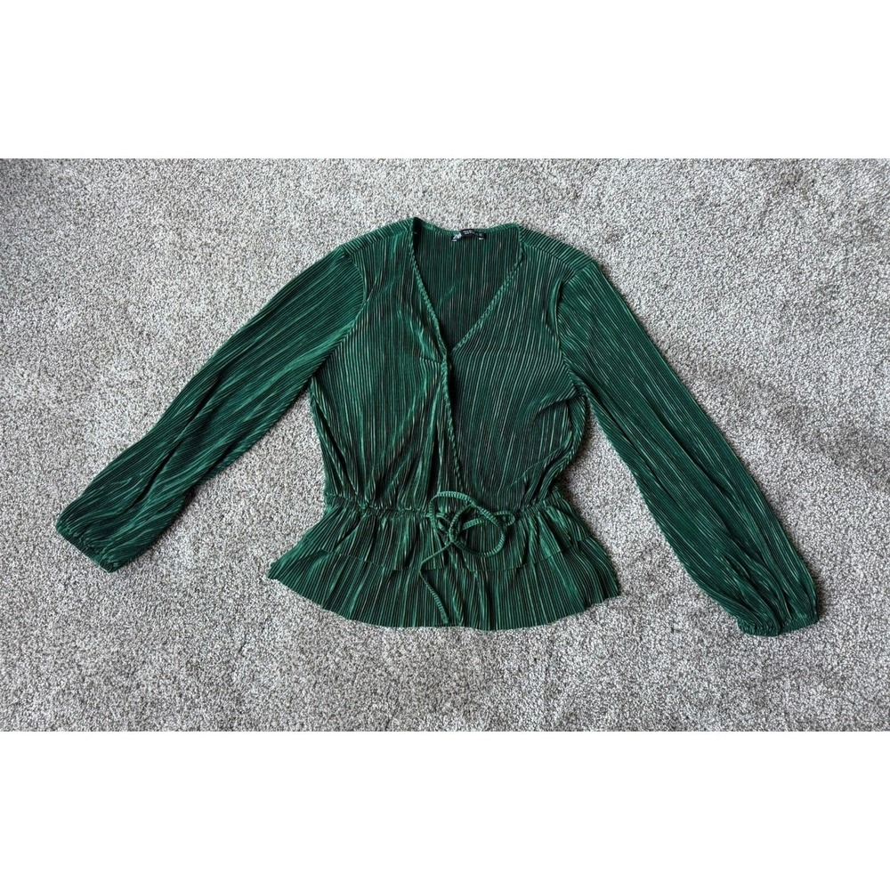 Zara green‎ pleated blouse with drawstring waist size S